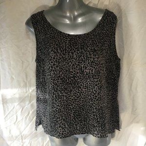 Karen Arnold 100% Silk Sleeveless Top Gray Black Cheetah Leopard Print Size Med